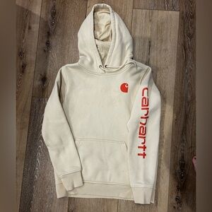 Carhartt Womens Cream Hoodie with Red Logo